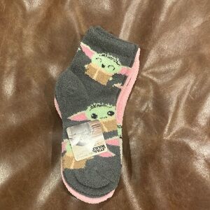 Pair of Mandalorian Baby Yoda Fleece Socks - Gray and Pink